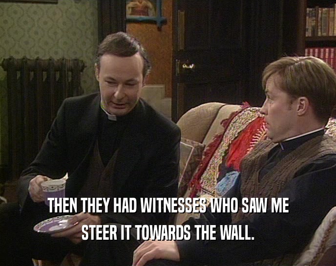THEN THEY HAD WITNESSES WHO SAW ME STEER IT TOWARDS THE WALL. 