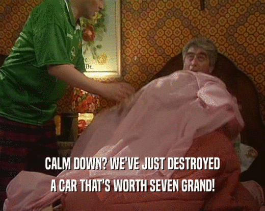 CALM DOWN? WE'VE JUST DESTROYED A CAR THAT'S WORTH SEVEN GRAND! 