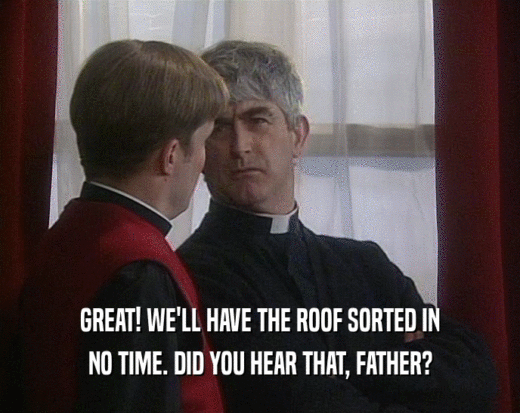 GREAT! WE'LL HAVE THE ROOF SORTED IN NO TIME. DID YOU HEAR THAT, FATHER? 