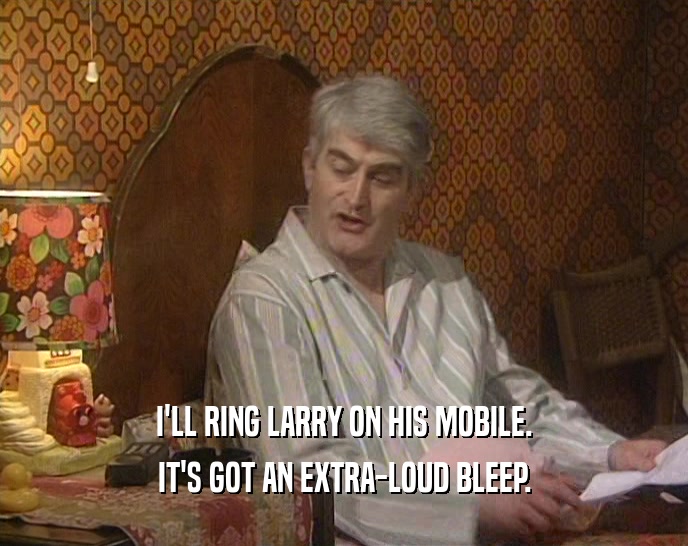 I'LL RING LARRY ON HIS MOBILE.
 IT'S GOT AN EXTRA-LOUD BLEEP.
 