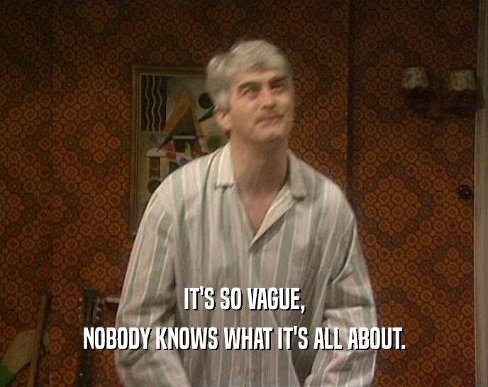 IT'S SO VAGUE, NOBODY KNOWS WHAT IT'S ALL ABOUT. 