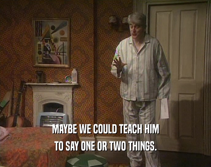 MAYBE WE COULD TEACH HIM TO SAY ONE OR TWO THINGS. 