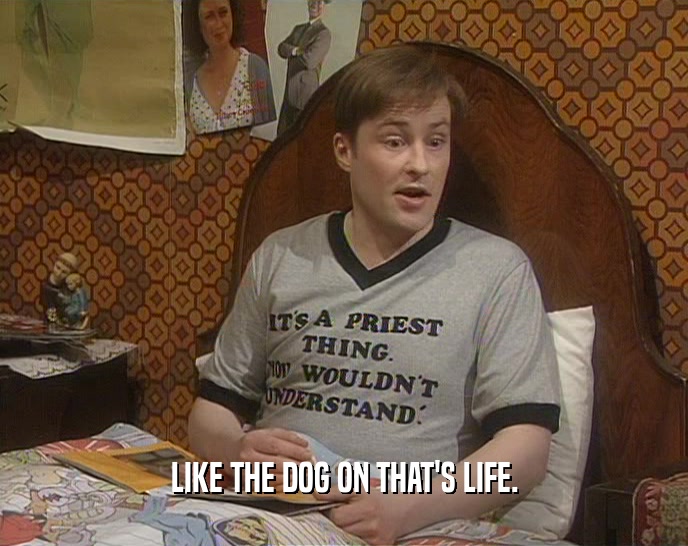 LIKE THE DOG ON THAT'S LIFE.  