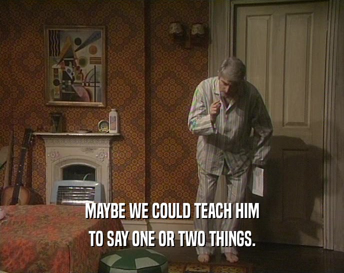 MAYBE WE COULD TEACH HIM TO SAY ONE OR TWO THINGS. 