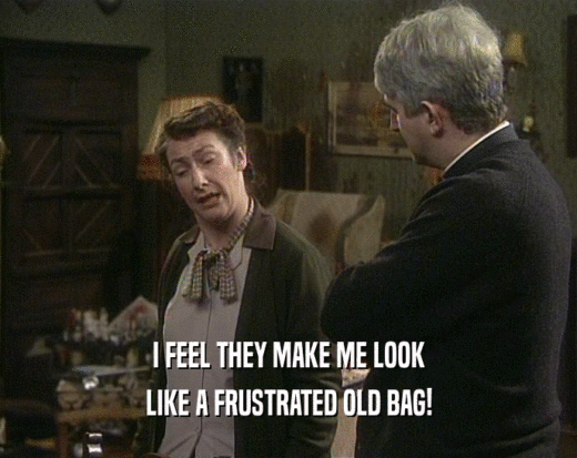 I FEEL THEY MAKE ME LOOK
 LIKE A FRUSTRATED OLD BAG!
 