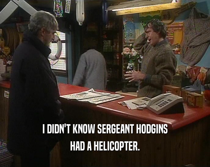 I DIDN'T KNOW SERGEANT HODGINS HAD A HELICOPTER. 