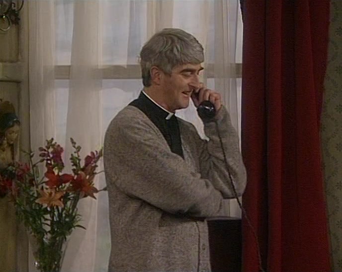 HELLO, FATHER? NO, HE'S STAYING HERE FOR DINNER. 