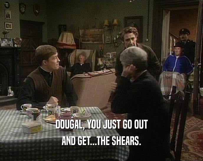 DOUGAL, YOU JUST GO OUT AND GET...THE SHEARS. 