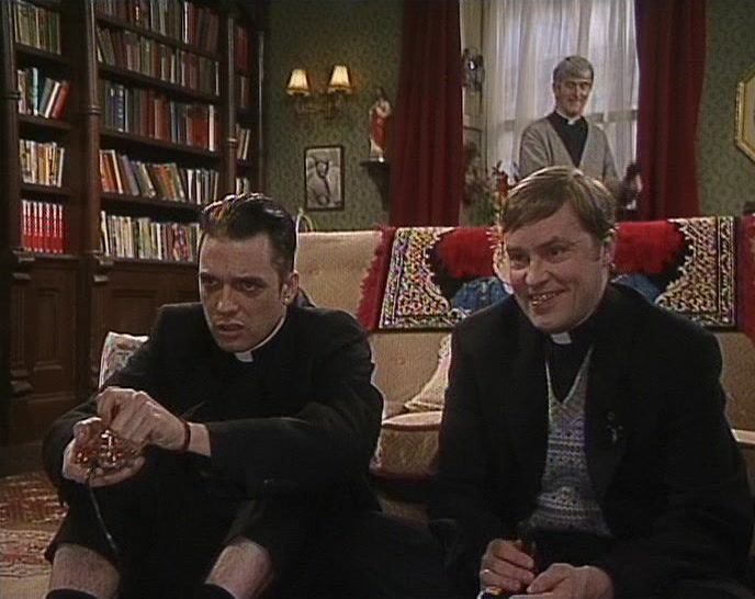 HELLO, FATHER? NO, HE'S STAYING HERE FOR DINNER. 