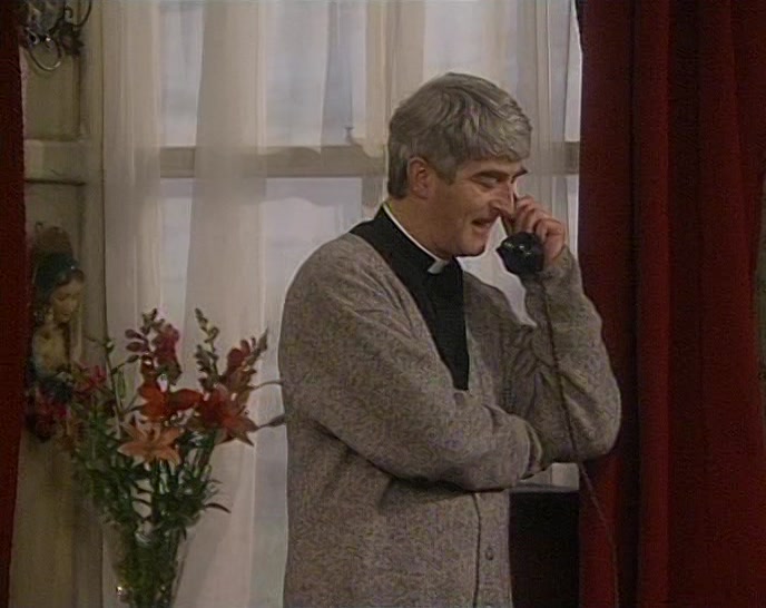 HELLO, FATHER? NO, HE'S STAYING HERE FOR DINNER. 