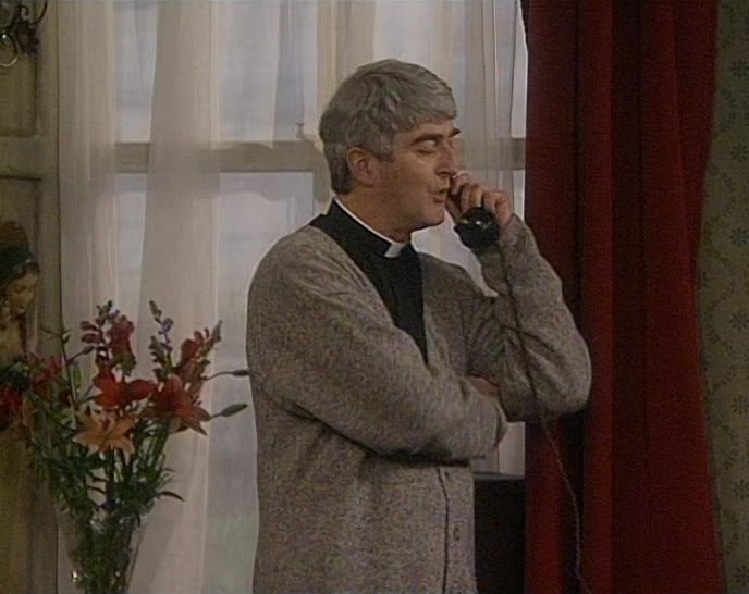 HELLO, FATHER? NO, HE'S STAYING HERE FOR DINNER. 
