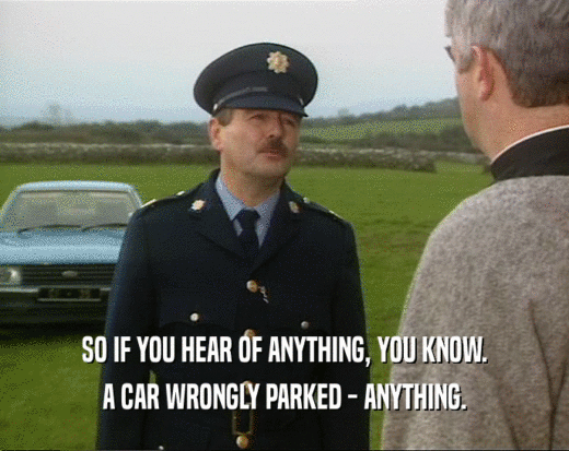 SO IF YOU HEAR OF ANYTHING, YOU KNOW. A CAR WRONGLY PARKED - ANYTHING. 