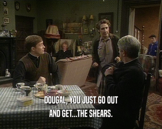 DOUGAL, YOU JUST GO OUT AND GET...THE SHEARS. 