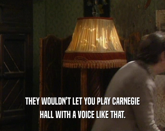 THEY WOULDN'T LET YOU PLAY CARNEGIE
 HALL WITH A VOICE LIKE THAT.
 