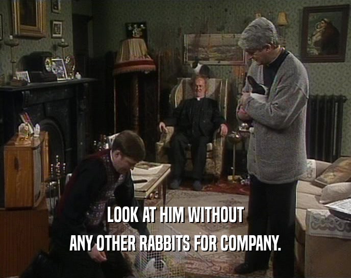LOOK AT HIM WITHOUT ANY OTHER RABBITS FOR COMPANY. 