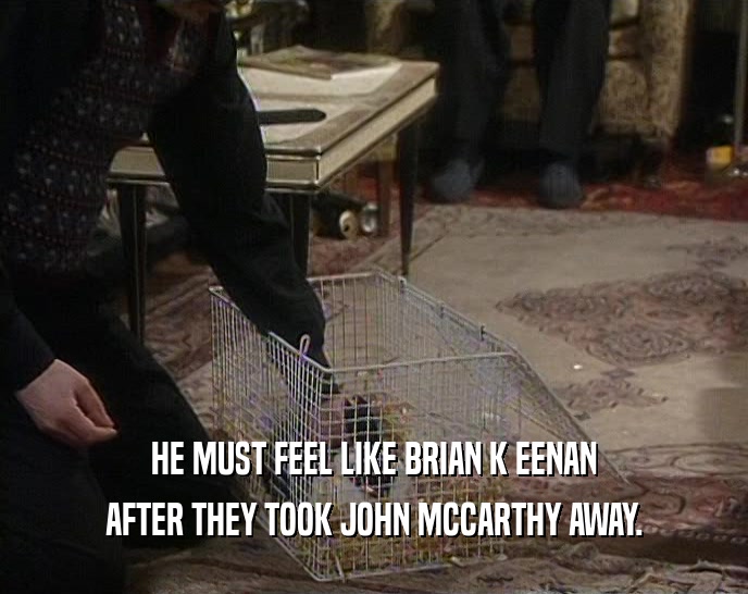 HE MUST FEEL LIKE BRIAN K EENAN AFTER THEY TOOK JOHN MCCARTHY AWAY. 
