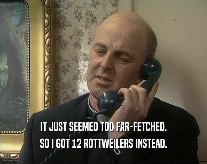 IT JUST SEEMED TOO FAR-FETCHED. SO I GOT 12 ROTTWEILERS INSTEAD. 