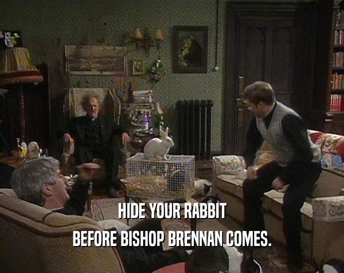 HIDE YOUR RABBIT BEFORE BISHOP BRENNAN COMES. 