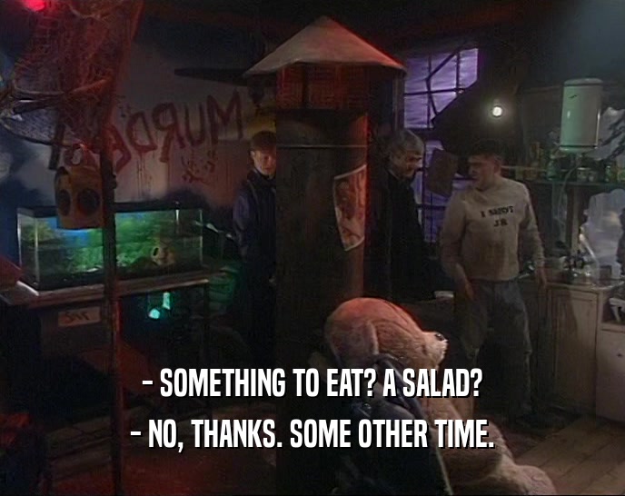 - SOMETHING TO EAT? A SALAD? - NO, THANKS. SOME OTHER TIME. 