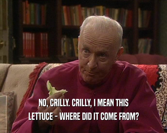 NO, CRILLY. CRILLY, I MEAN THIS LETTUCE - WHERE DID IT COME FROM? 