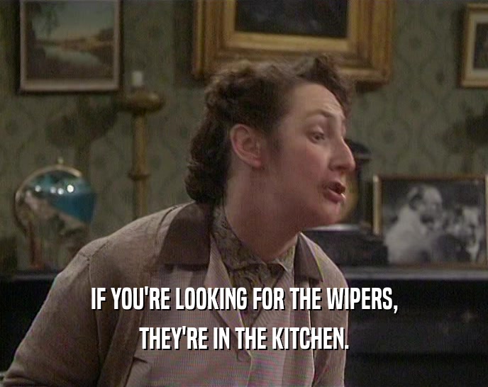 IF YOU'RE LOOKING FOR THE WIPERS,
 THEY'RE IN THE KITCHEN.
 