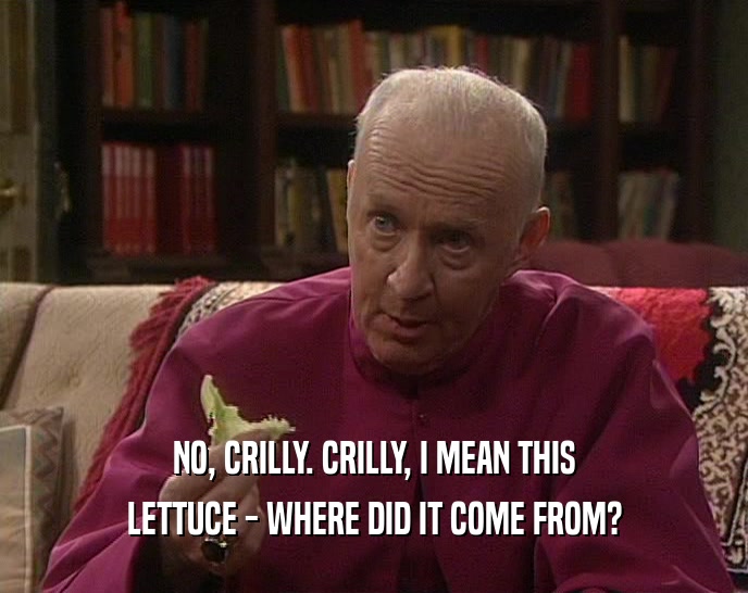 NO, CRILLY. CRILLY, I MEAN THIS LETTUCE - WHERE DID IT COME FROM? 