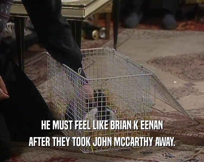 HE MUST FEEL LIKE BRIAN K EENAN AFTER THEY TOOK JOHN MCCARTHY AWAY. 