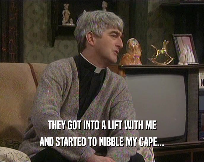 THEY GOT INTO A LIFT WITH ME AND STARTED TO NIBBLE MY CAPE... 