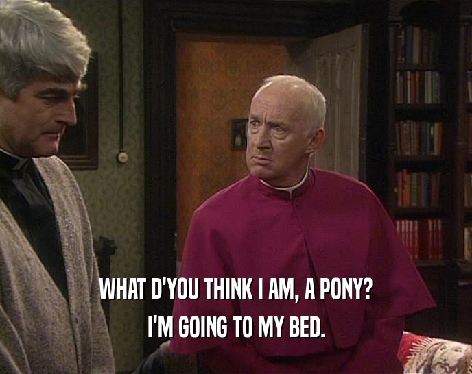 WHAT D'YOU THINK I AM, A PONY? I'M GOING TO MY BED. 