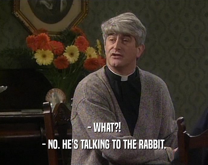 - WHAT?!
 - NO. HE'S TALKING TO THE RABBIT.
 
