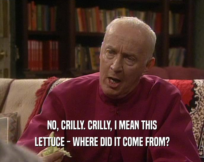 NO, CRILLY. CRILLY, I MEAN THIS LETTUCE - WHERE DID IT COME FROM? 