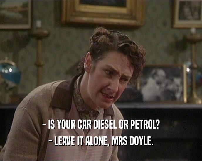- IS YOUR CAR DIESEL OR PETROL? - LEAVE IT ALONE, MRS DOYLE. 