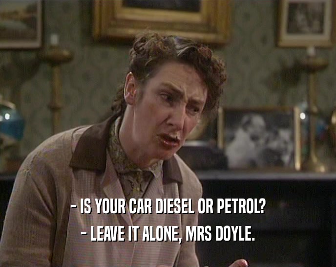 - IS YOUR CAR DIESEL OR PETROL? - LEAVE IT ALONE, MRS DOYLE. 