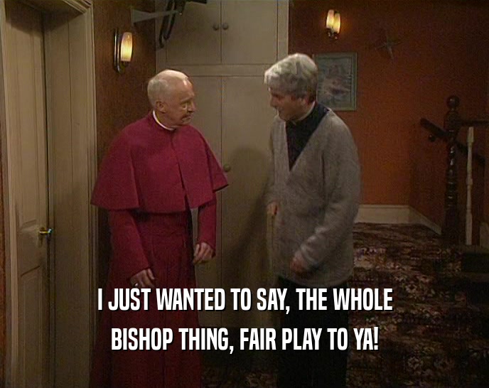 I JUST WANTED TO SAY, THE WHOLE BISHOP THING, FAIR PLAY TO YA! 