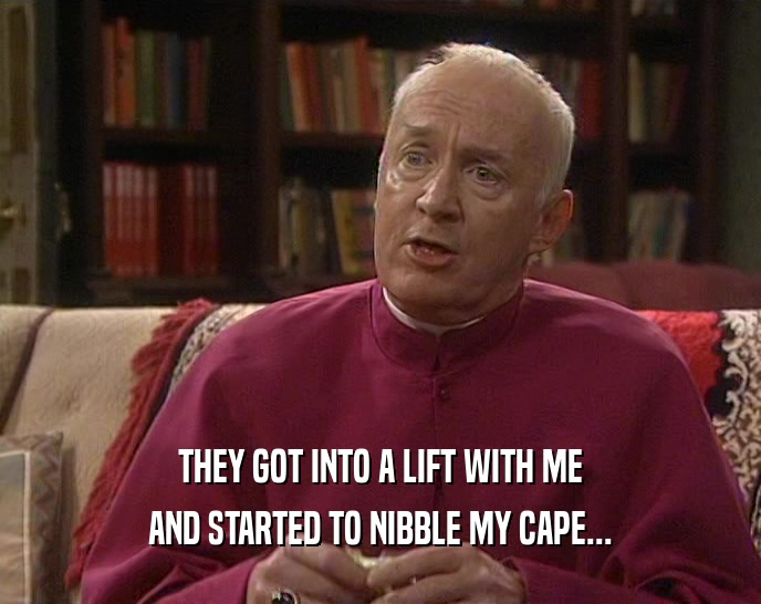 THEY GOT INTO A LIFT WITH ME AND STARTED TO NIBBLE MY CAPE... 