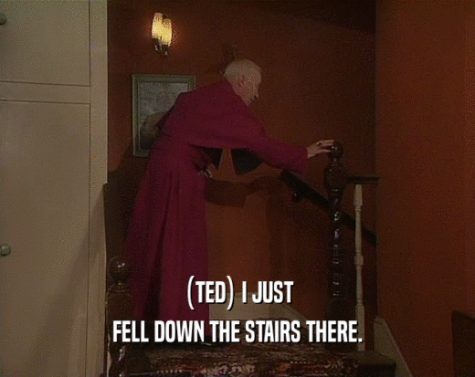 (TED) I JUST FELL DOWN THE STAIRS THERE. 