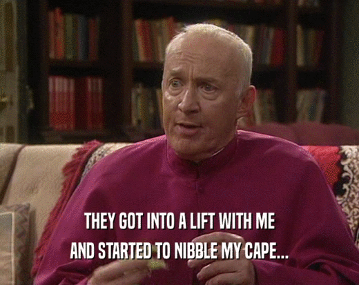 THEY GOT INTO A LIFT WITH ME AND STARTED TO NIBBLE MY CAPE... 