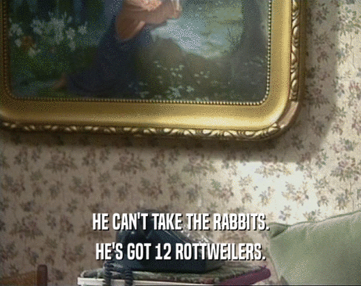 HE CAN'T TAKE THE RABBITS. HE'S GOT 12 ROTTWEILERS. 