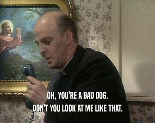 OH, YOU'RE A BAD DOG. DON'T YOU LOOK AT ME LIKE THAT. 