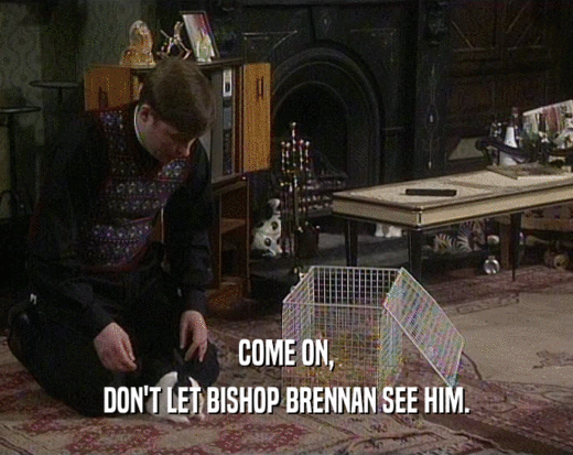 COME ON,
 DON'T LET BISHOP BRENNAN SEE HIM.
 