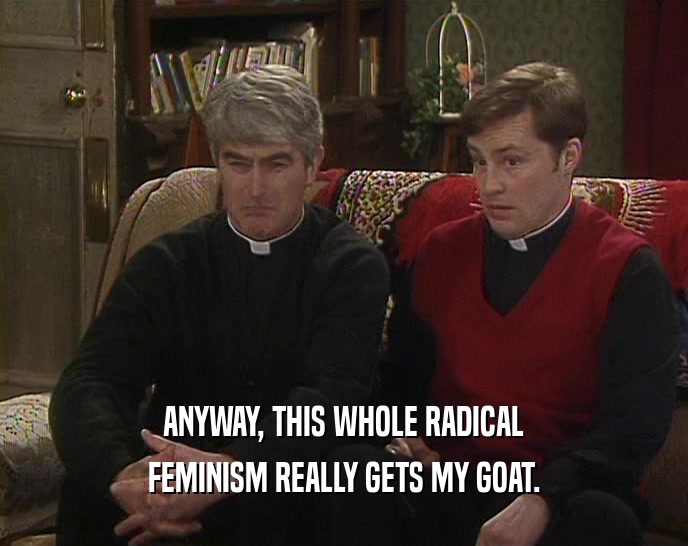 ANYWAY, THIS WHOLE RADICAL
 FEMINISM REALLY GETS MY GOAT.
 