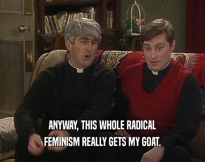 ANYWAY, THIS WHOLE RADICAL FEMINISM REALLY GETS MY GOAT. 
