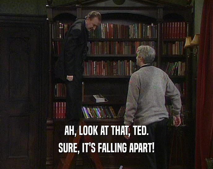 AH, LOOK AT THAT, TED.
 SURE, IT'S FALLING APART!
 