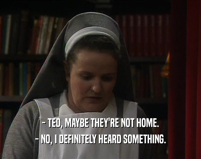 - TED, MAYBE THEY'RE NOT HOME. - NO, I DEFINITELY HEARD SOMETHING. 