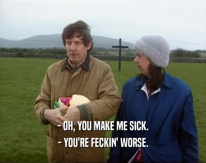 - OH, YOU MAKE ME SICK. - YOU'RE FECKIN' WORSE. 