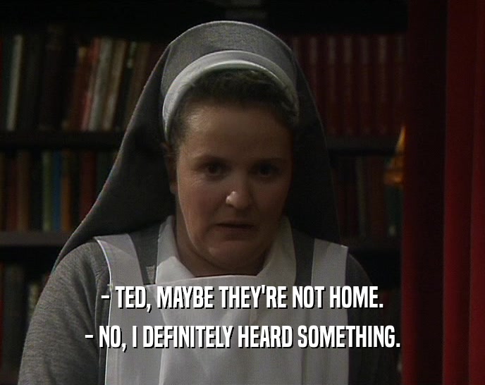 - TED, MAYBE THEY'RE NOT HOME. - NO, I DEFINITELY HEARD SOMETHING. 