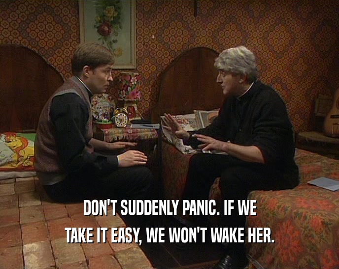 DON'T SUDDENLY PANIC. IF WE TAKE IT EASY, WE WON'T WAKE HER. 