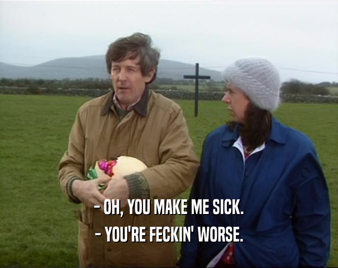 - OH, YOU MAKE ME SICK. - YOU'RE FECKIN' WORSE. 