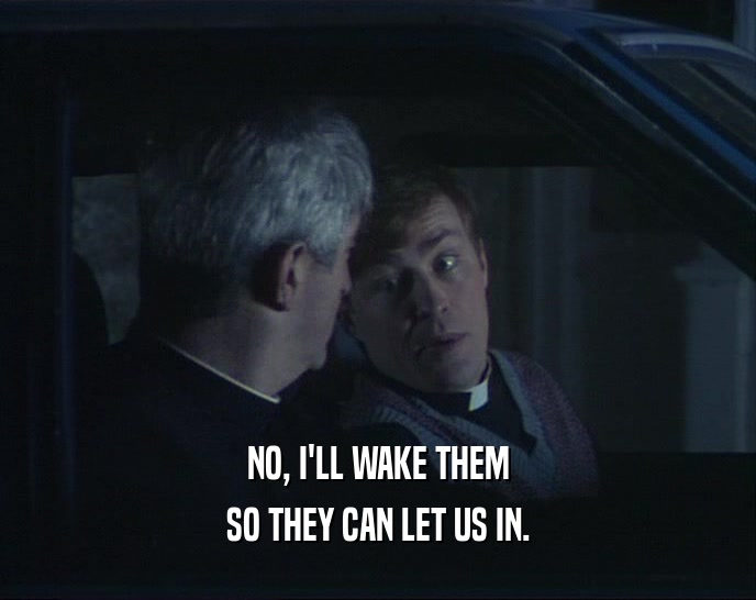 NO, I'LL WAKE THEM SO THEY CAN LET US IN. 
