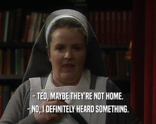 - TED, MAYBE THEY'RE NOT HOME. - NO, I DEFINITELY HEARD SOMETHING. 